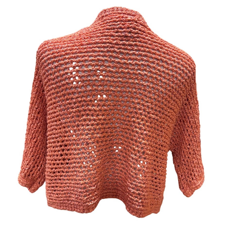 Chicos Coral Open Knit Cropped Cardigan Sweater Shrug Size 3 (XL) - Picture 3 of 7